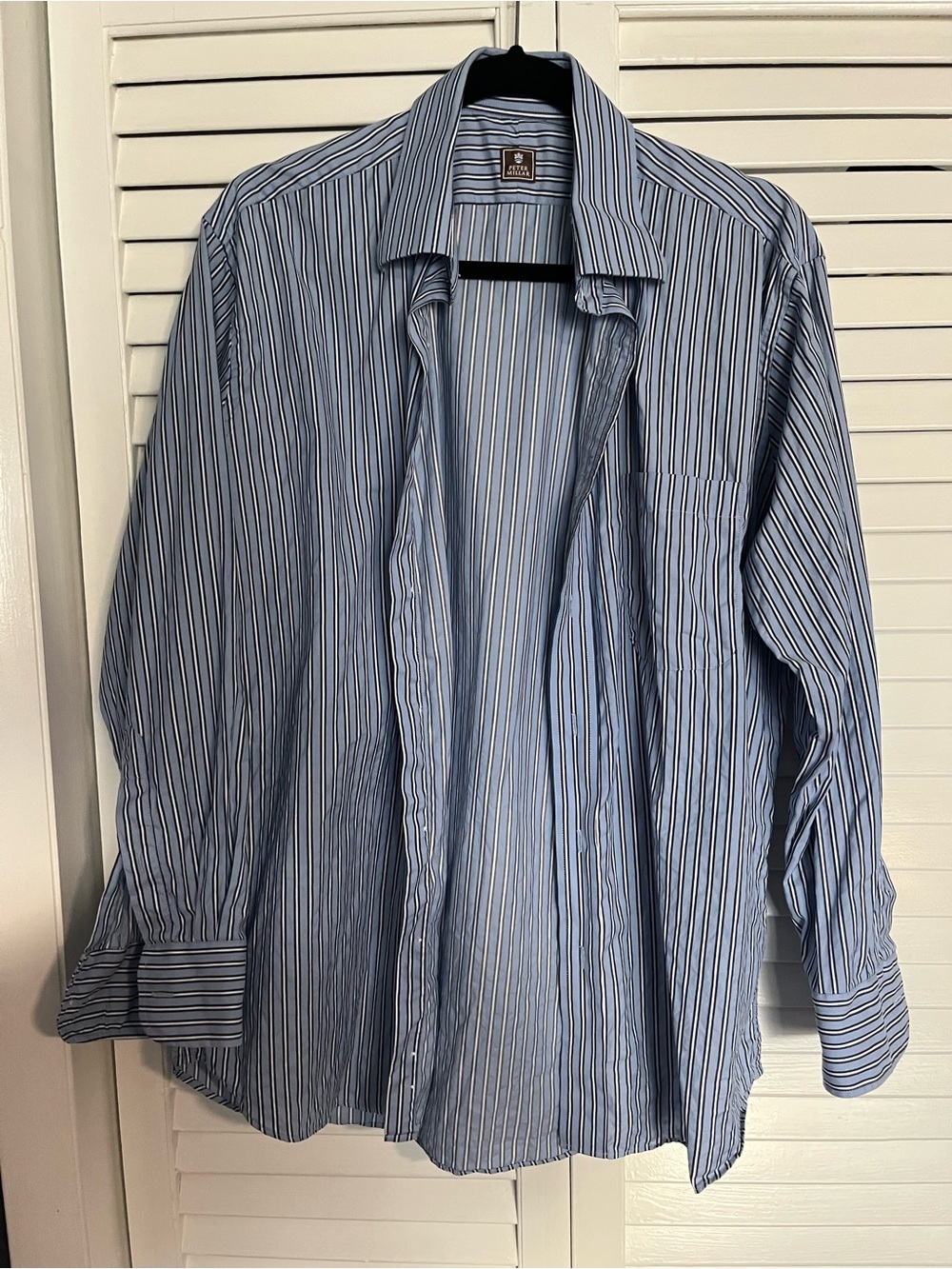 Peter Millar Blue and White Stripe Casual Button-Down Shirt